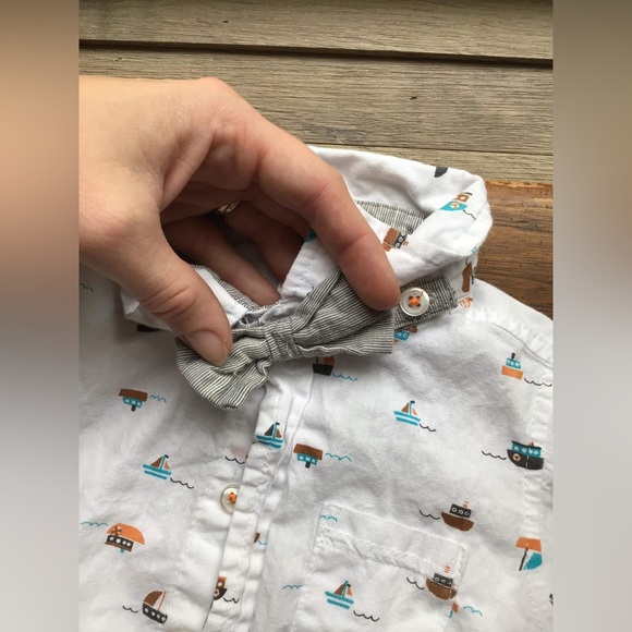 3pc NWOT 6-9month brown pants +2 collar button up match onesies w/attach bow tie - Picture 11 of 12